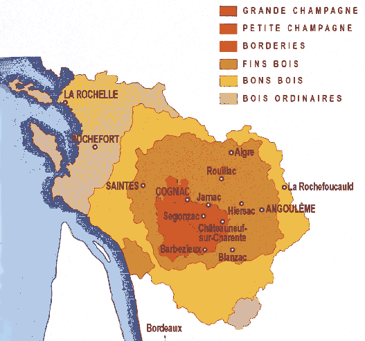 carte des crus de cognacs